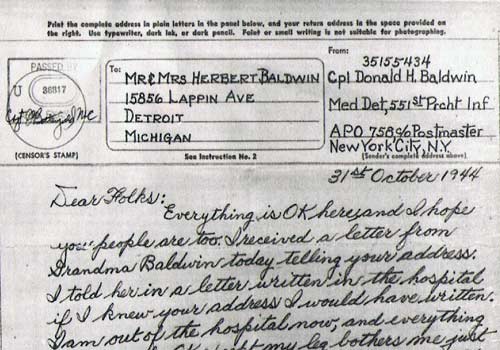 1944 Letter Home Don Baldwin 551st